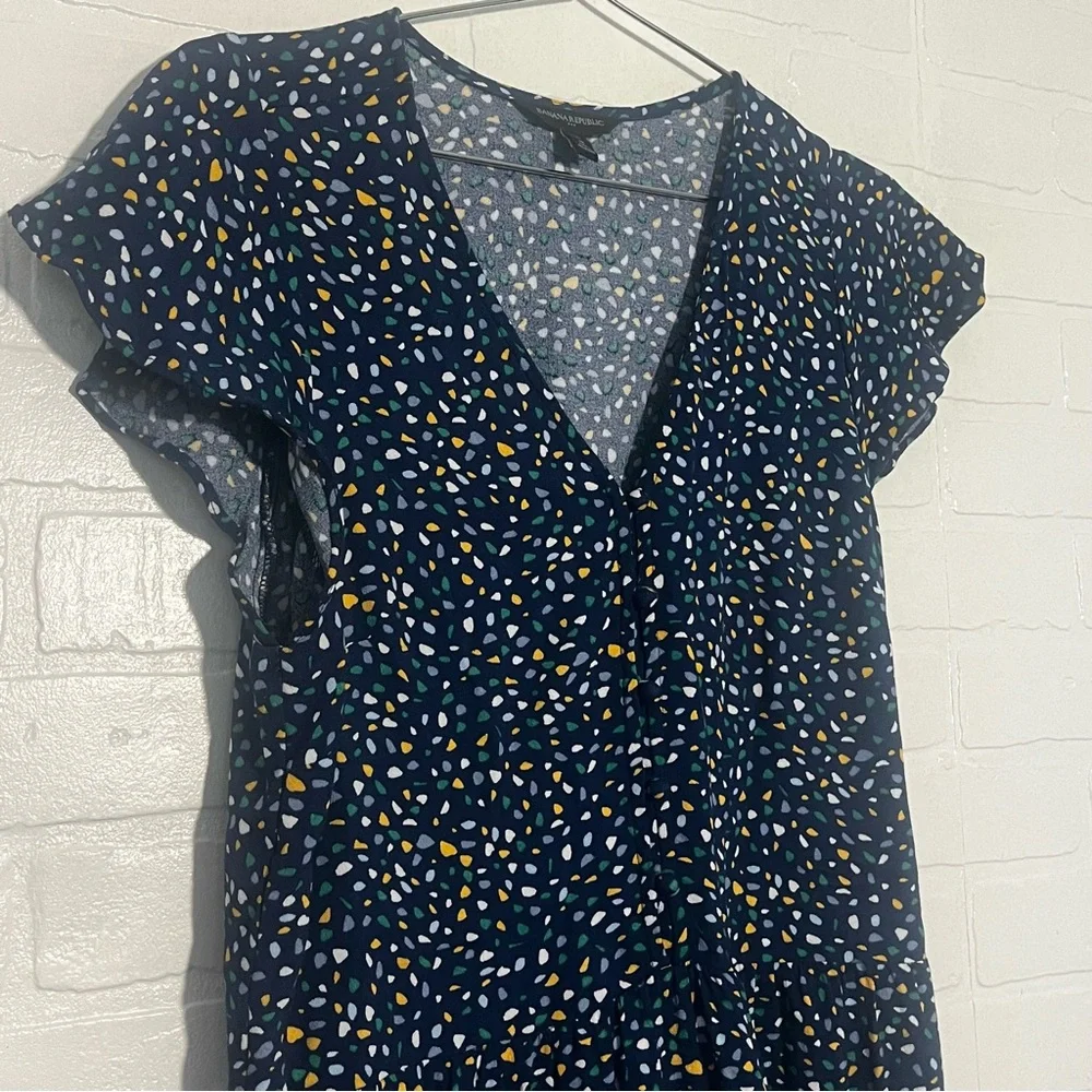 Banana Republic Womens Dress Navy Blue Flowy Rayon Dress Short Sleeves Medium